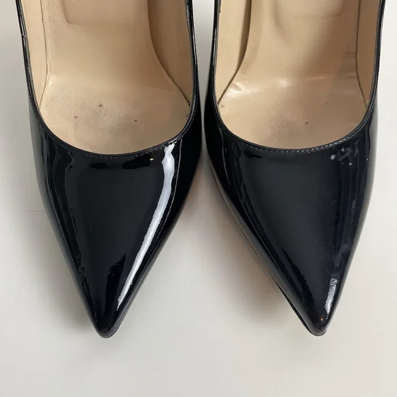 Jimmy Choo Black Patent Leather Pointed Toe Pumps Heels Size 38 Stiletto Classic - Picture 6 of 12